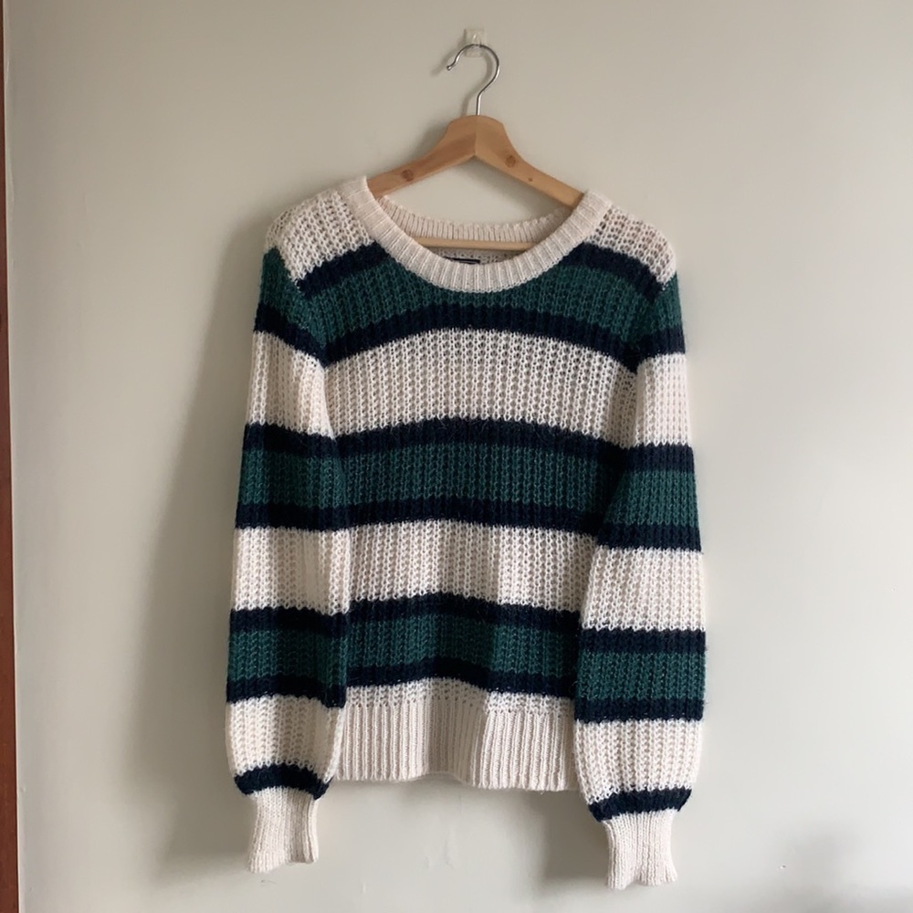 Abercrombie & Fitch Green and White Balloon Sleeve Knit Sweater - Picture 6 of 13